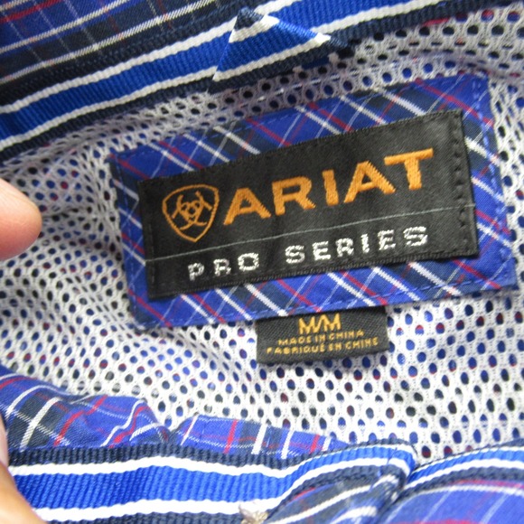 Ariat Pro Series Shirt Mens Medium Purple Plaid Pocket‎ Long Sleeve Button Down - Picture 4 of 13